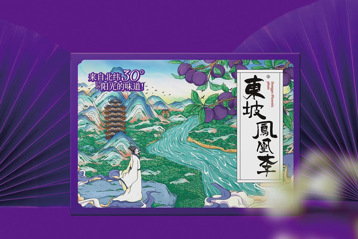 国潮插画！水果特产李子礼盒包装设计