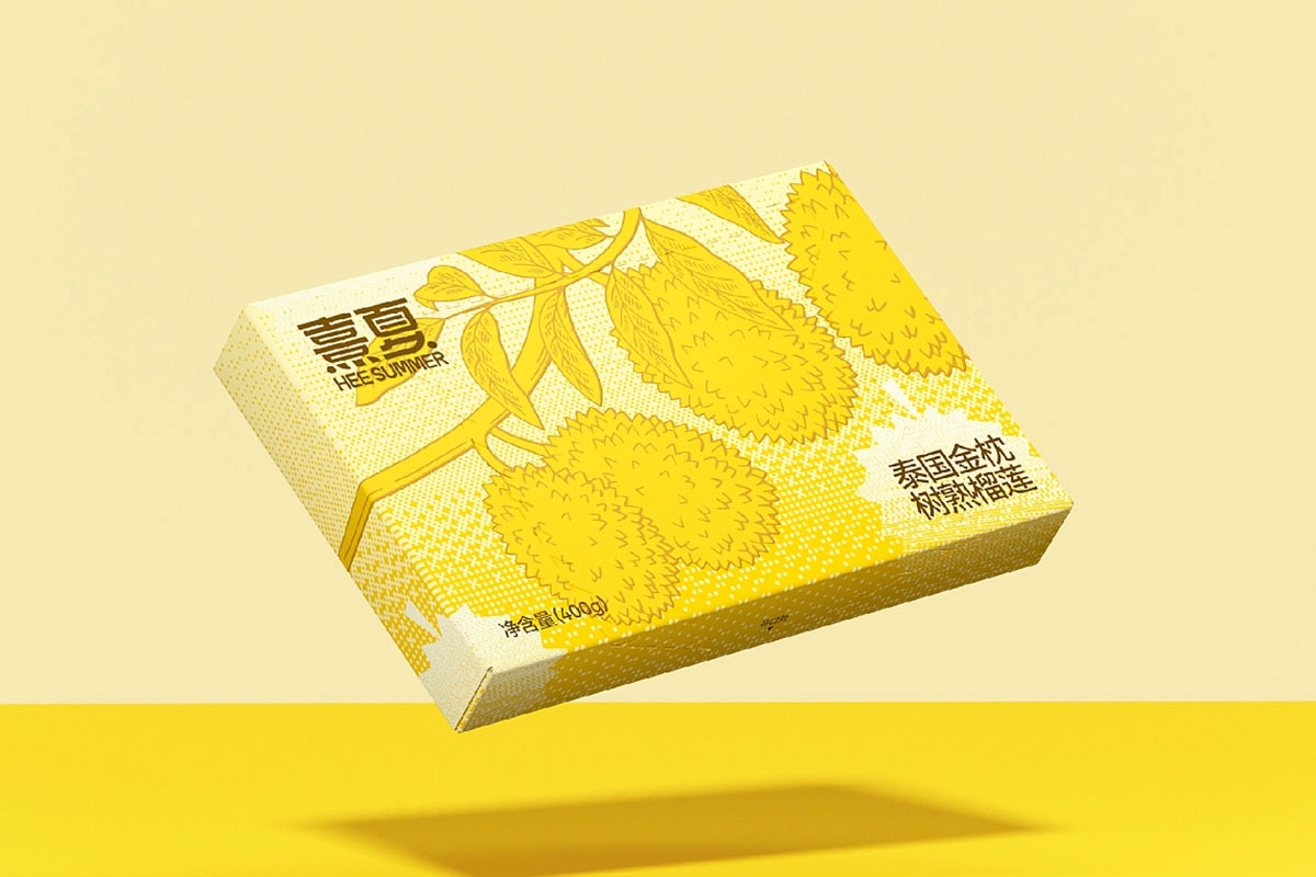 明亮黄色！生鲜榴莲包装设计