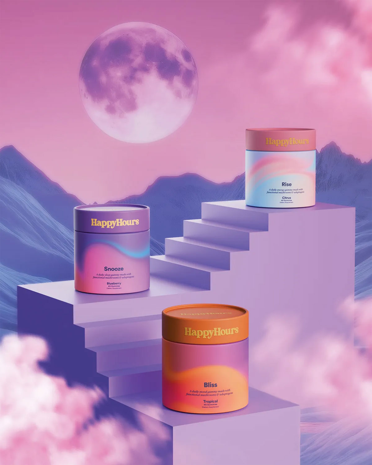 梦幻图案的Happy Hours软糖酒品牌包装设计案例