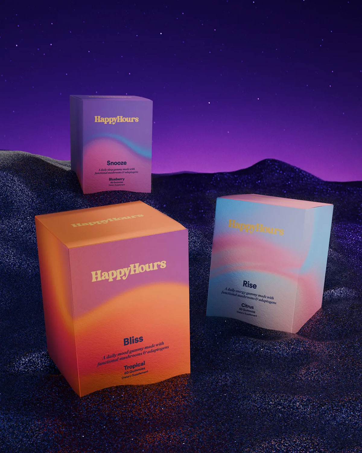 梦幻图案的Happy Hours软糖酒品牌包装设计案例