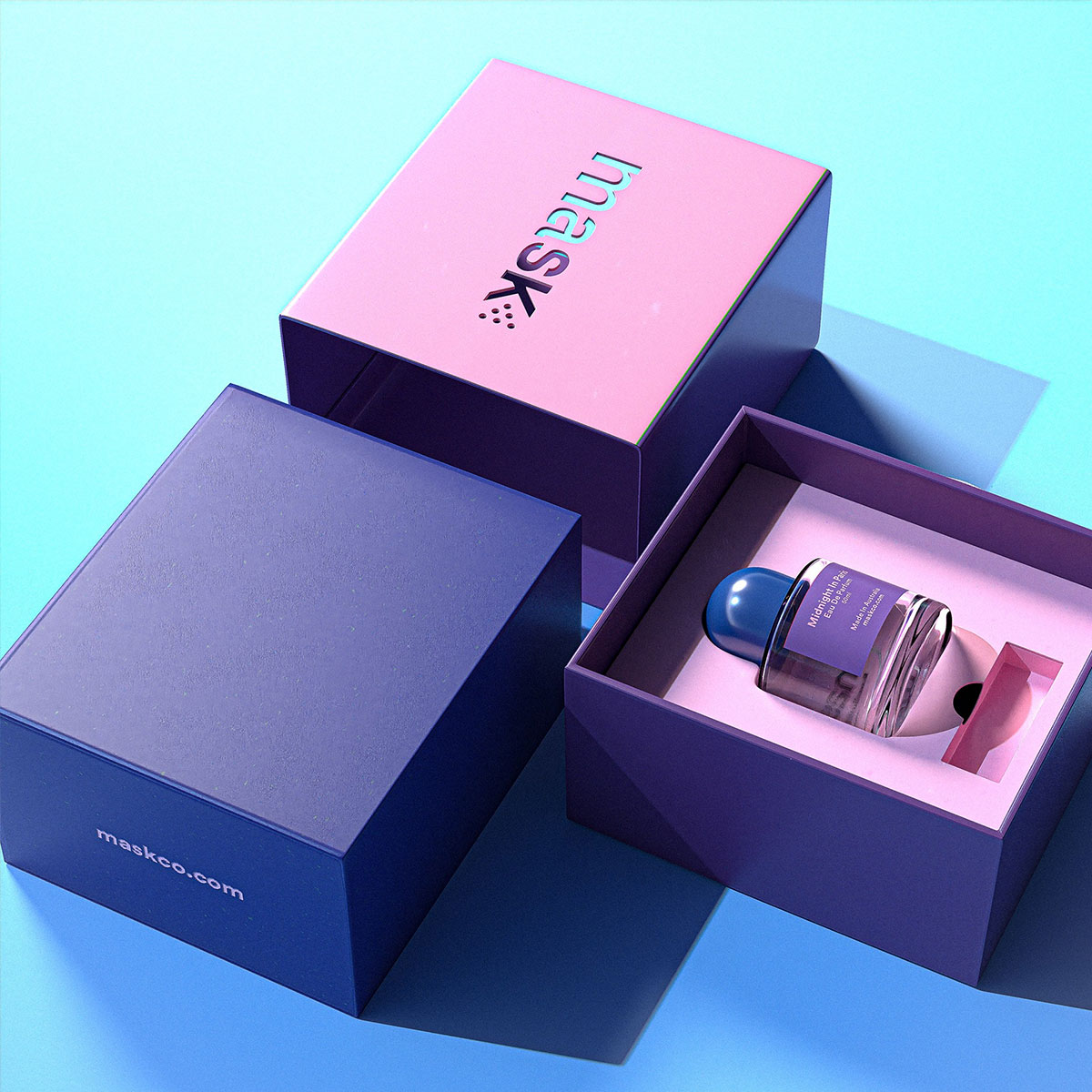 色块插画的MASK EAU DE PARFUM香水包装设计案例