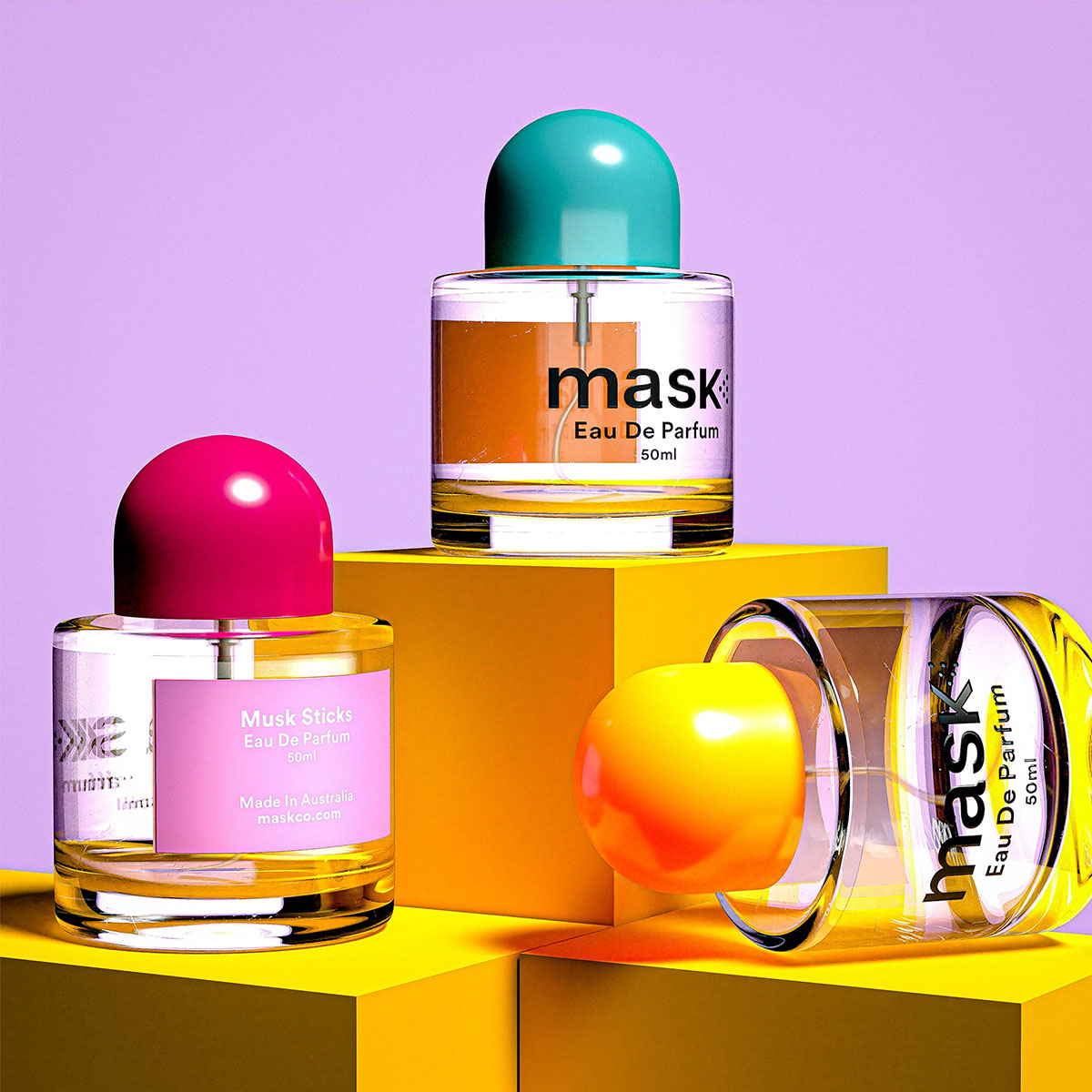 色块插画的MASK EAU DE PARFUM香水包装设计案例