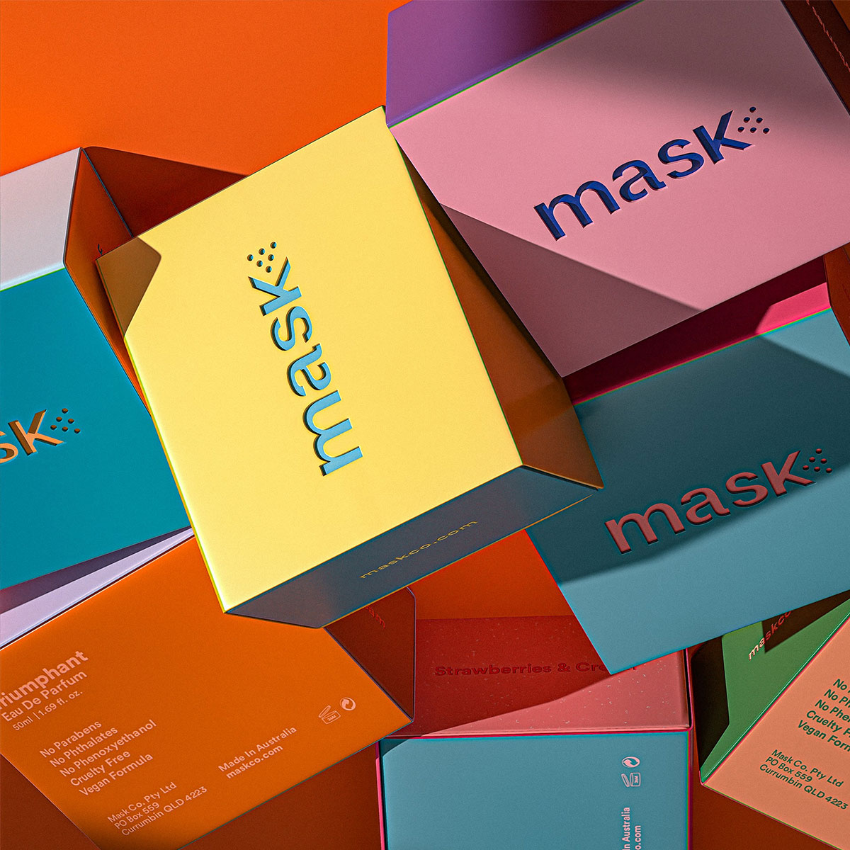色块插画的MASK EAU DE PARFUM香水包装设计案例
