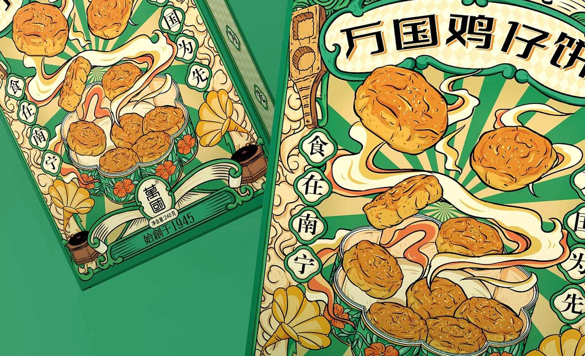 万国鸡仔饼包装图片